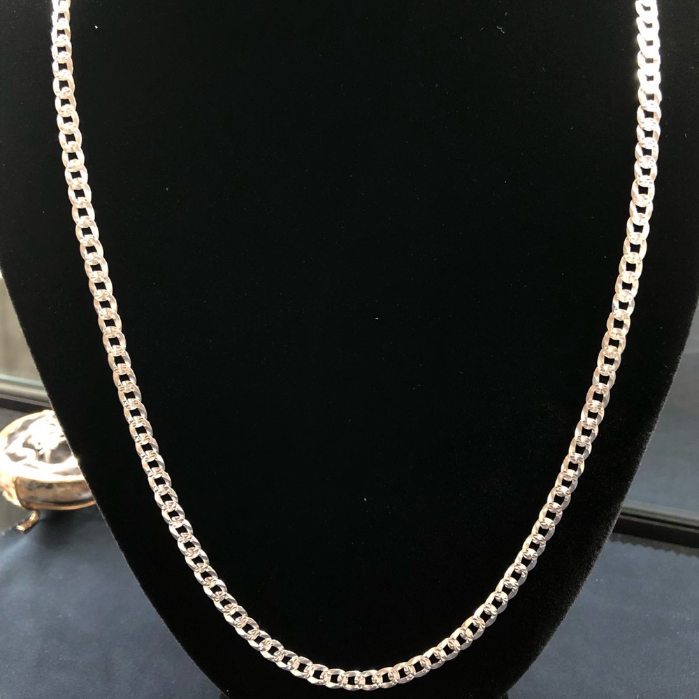 Flat curb link 24” chain necklace in silver (5mm)